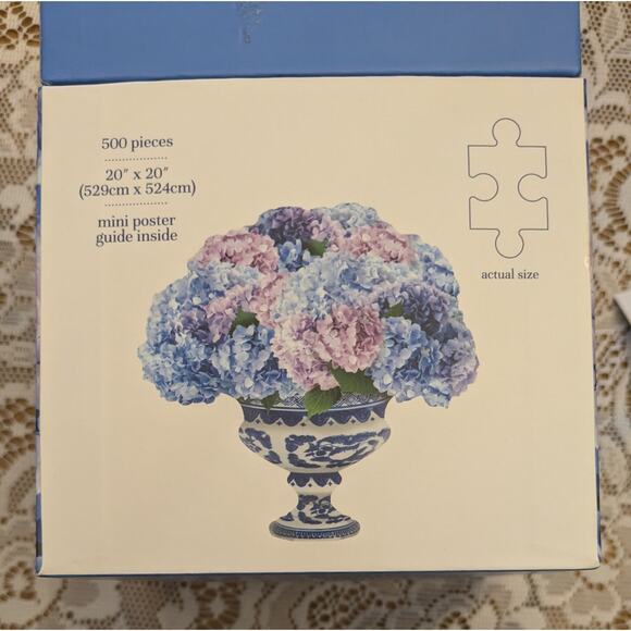 Two's Company Blue Hydrangea Puzzle, 500 Pieces, Spring, Floral - Picture 1 of 5